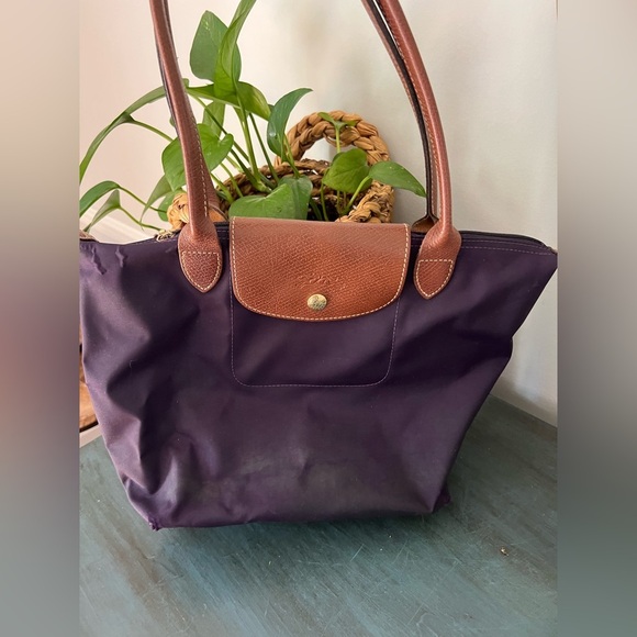 Longchamp purple and brown Signature Tote Bag. Nylon body - Picture 1 of 7